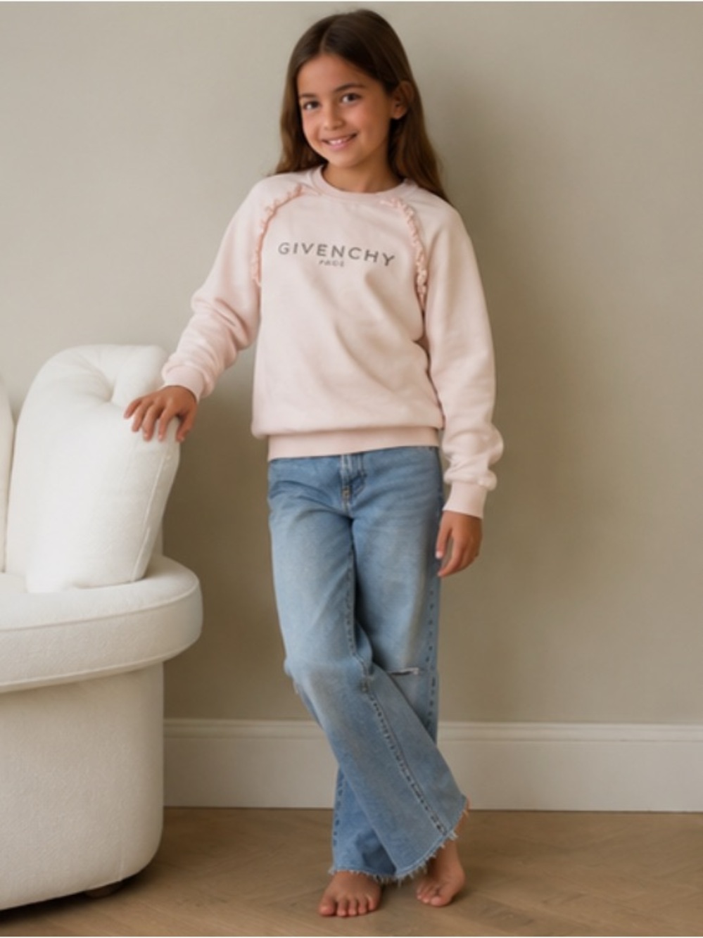 Givenchy Kids Light Pink Logo Sweatshirt with Ruffle Detail